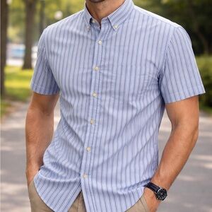 Hart Schaffner Marx Button Down Shirt Short Sleeve Mens XL Striped Office Casual